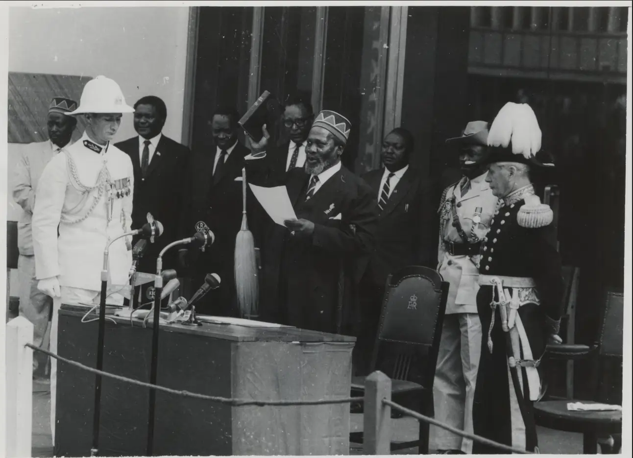 Jomo Kenyatta being sworn as Prime Minister
