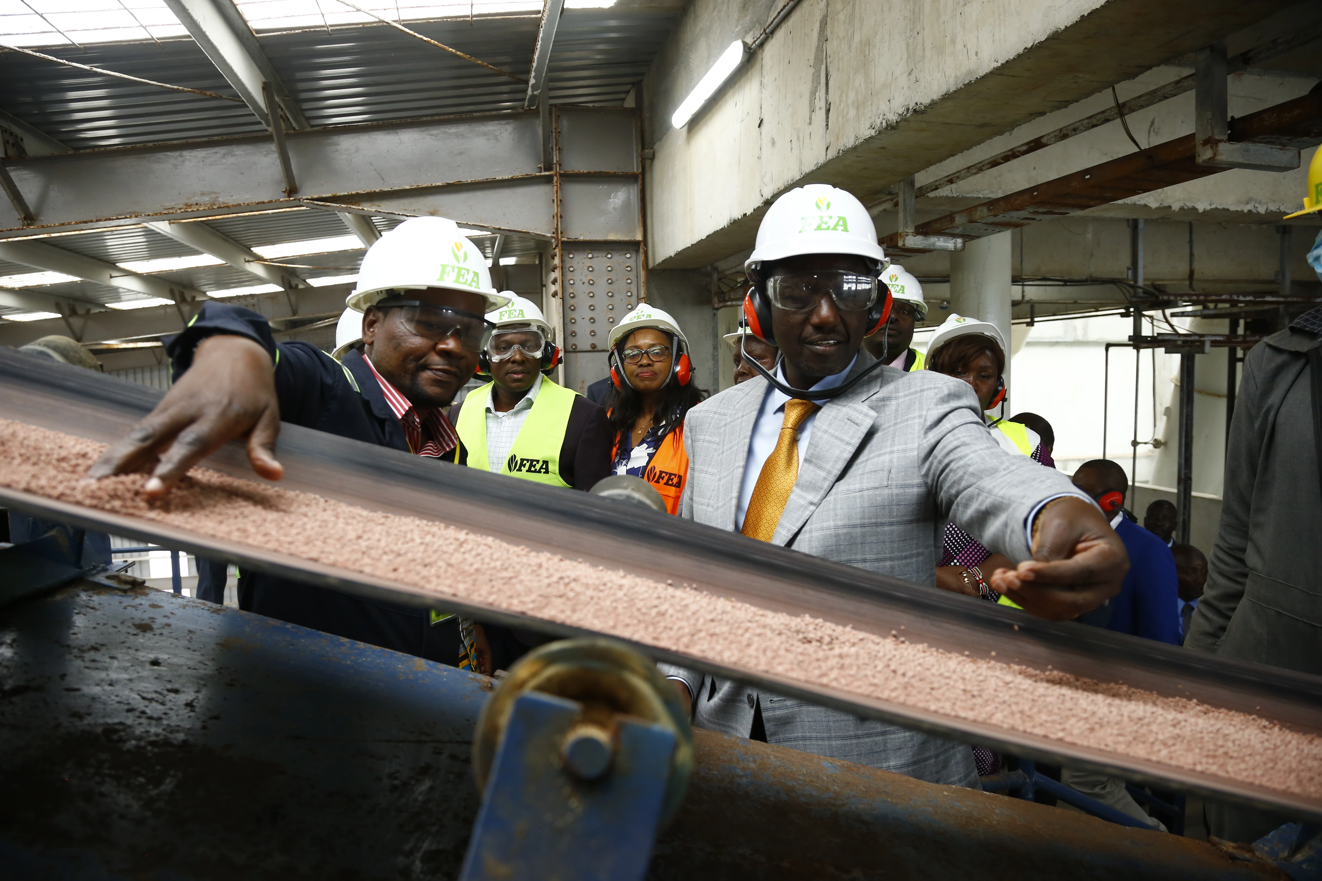 President William Ruto touring a Fertilizer Production Plant in Nakuru County